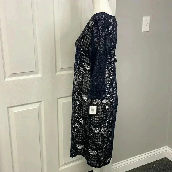 MARINA Navy Blue Open Back Lace Sequined Dress Womens Size 12 NWT - Picture 3 of 6